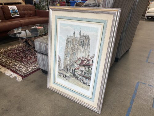 Vintage Framed Art Print of York Minster Cathedral in England in Decorative Silver Toned Frame