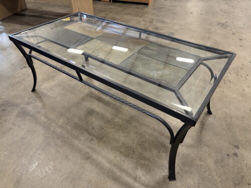 Wrought Iron Coffee Table with Glass and Tiled Top