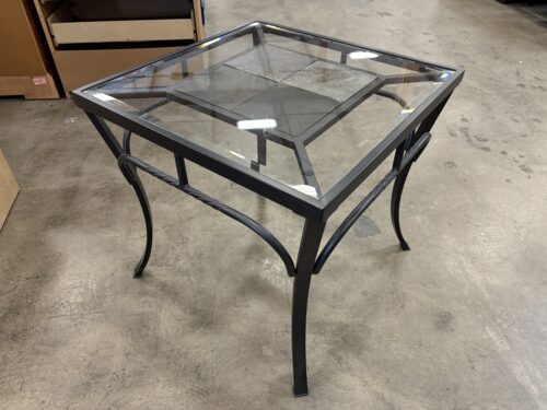 Wrought Iron Accent Table with Glass and Tiled Top