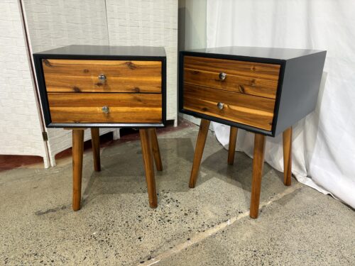 Two Drawer MCM Nightstands in Black and Natural (Set of 2)