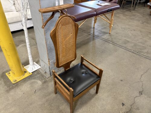 Vintage Walnut and Cane Valet Chair with Clothes Hanger and Jewlery Tray