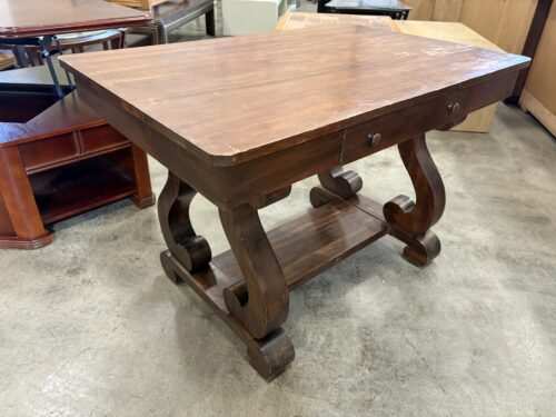 Vintage American Empire Style Library Table with Scroll Shaped Legs