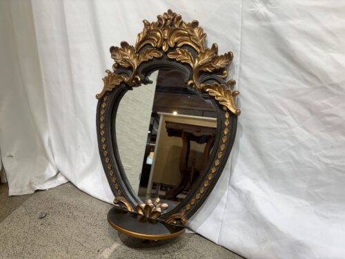 Ornate Gold and Black Vintage Wall Mirror with Shelf