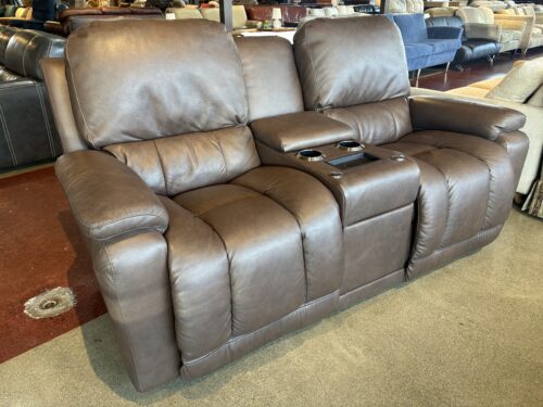LA-Z-BOY Power Reclining Loveseat & Console in Brown Leather