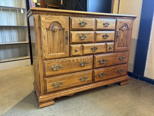 Large Solid Wood 7 Drawer Dresser with Side Cabinets