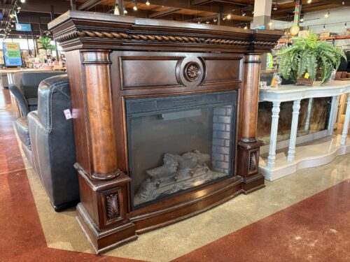 Mahogany-Finish Electric Fireplace Mantel