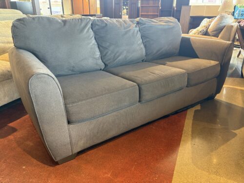 Steel Grey Three Seater Couch with Attached Back Cushions