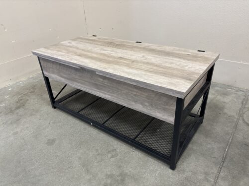 Industrial Style Grey Wash Finished Extendable Lift Top Coffee Table with Black Metal Base
