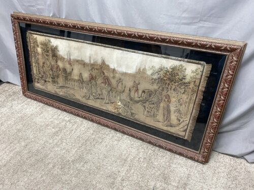 Vintage Tapestry of Renaissance Scene in Ornate Frame