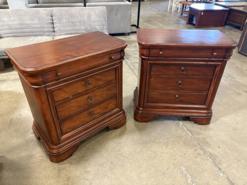 Cherry Finished 4 Drawer Nightstand with Silver Ring Pulls (Set of 2)