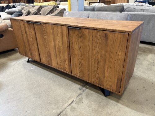 SCANDINAVIAN DESIGNS Contemporary Solid Oak 3 Door Sideboard with Sleek Metal Pulls and Base