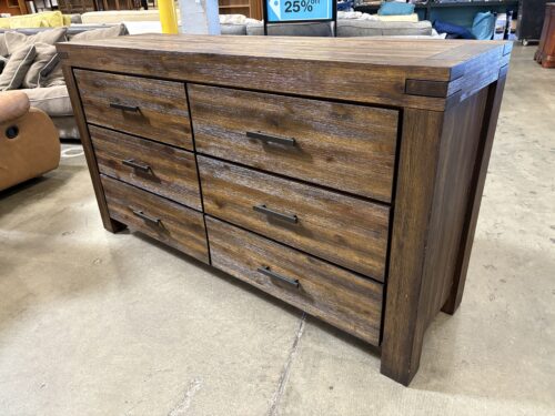 Contemporary Rustic Wooden 6 Drawer Dresser with Black Metal Rail Pulls