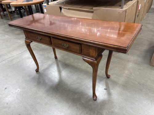 Cherry Finished Extendable 2 Drawer Card Table with Cabriole Legs