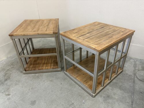 HAMMARY Contemporary Wood and Metal 3 Tier End Tables with Tempered Glass Shelf (Set of 2)