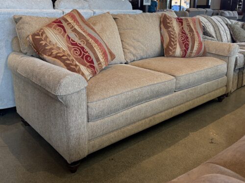 BASSETT Tan Transitional 2-Cushion Sofa w/ Pillows
