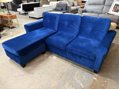 Cobalt Blue Velvet Reversible Chaise Sofa