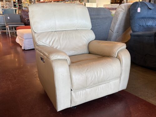 BARCALOUNGER Cream Leather Power Recliner w/ Adjustable Headrest
