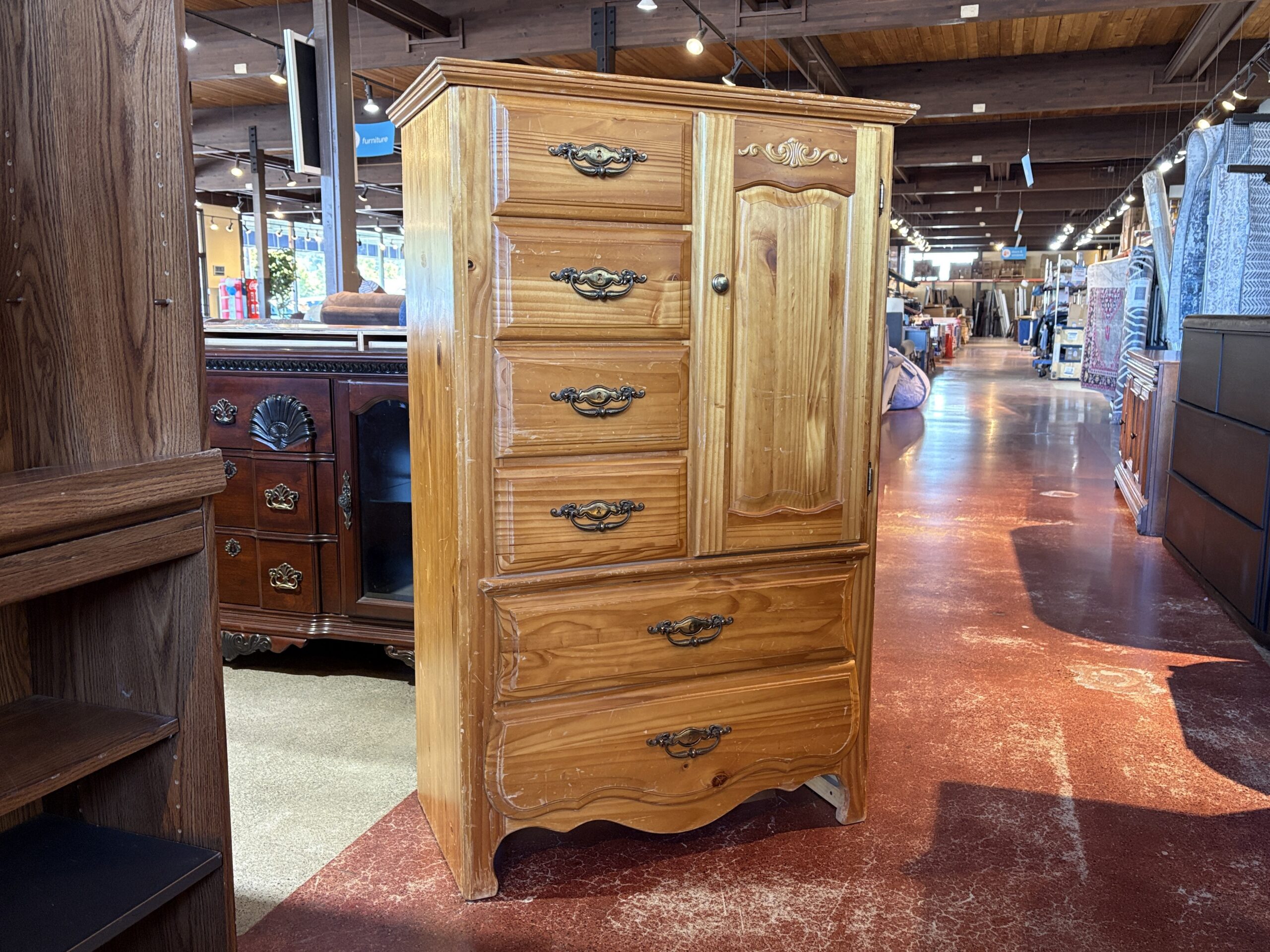 Petite Natural Wood Armoire w/ Adjustable Shelves