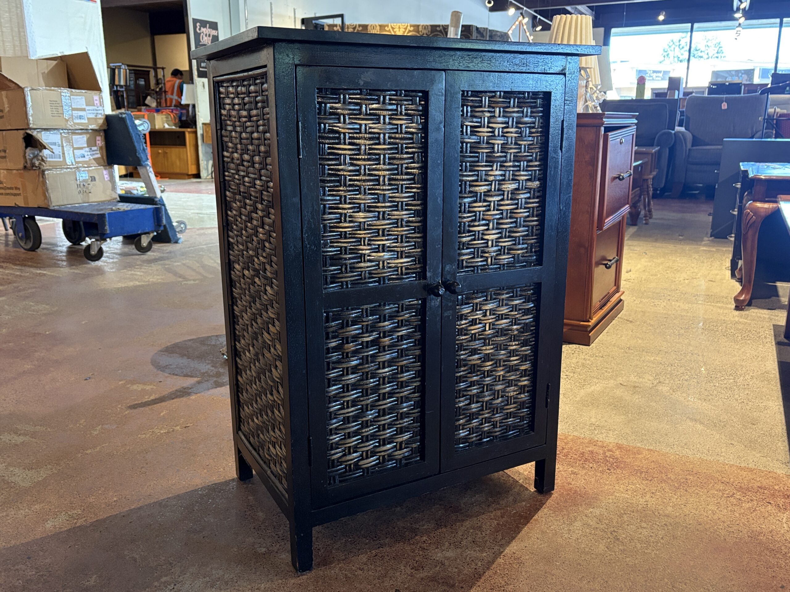 Breezy Black Woven Panel Cabinet