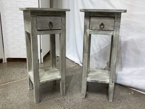 Cottage Narrow Wood Side Tables - Distressed Light Grey (Set of 2)