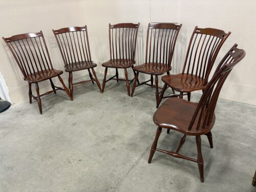 Vintage Dark Cherry Finished Wooden Spindle Back Dining Chairs (Set of 6)