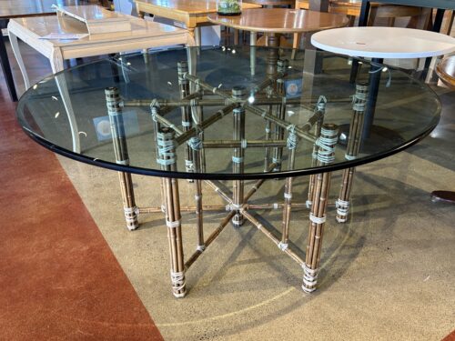 MCGUIRE Glass Top Leather-Wrapped Bamboo Dining Table