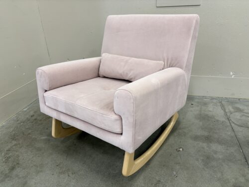 MILLION DOLLAR BABY Nursery Works Blush Pink Velvet Sleepytime Rocking Chair with Light Wood Base