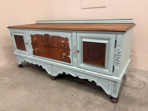 H. E. SHAW FURNITURE Antique Robins Egg Blue Painted 2 Door Buffet