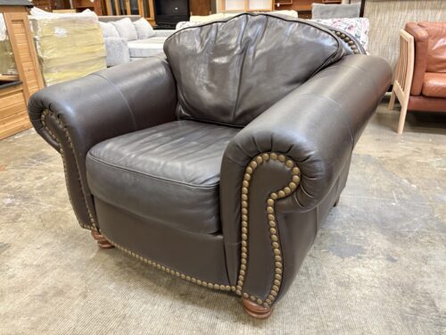 LEGACY LEATHER Black Brown Leather Roll-Arm Armchair with Nailhead Trim