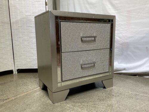 ASHLEY Linnox Silver 2-Drawer Nightstand w/ Mirror Trim