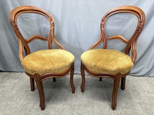 Vintage Victorian Style Mustard Yellow Carved Wooden Dining Chairs (Set of 2)