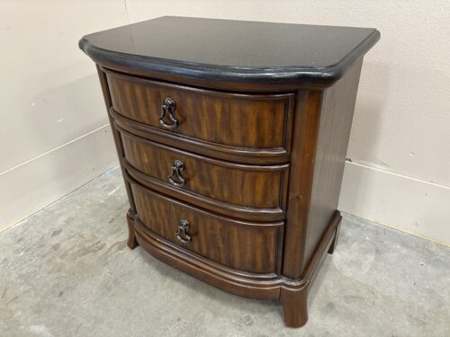 HOME MERIDIAN Wooden 3 Drawer Nightstand with Black Marble Top and Silver Drop Pulls