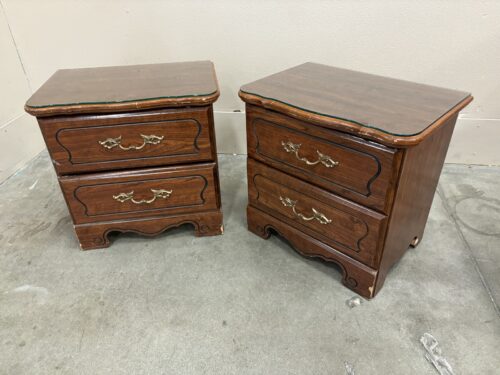 Vintage 2 Drawer Nightstands with Glass Top and Brass Pulls (Set of 2)