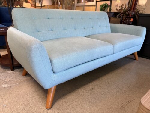 MCM Style Light Blue Daphne Tufted Microfiber 2-Cushion Sofa