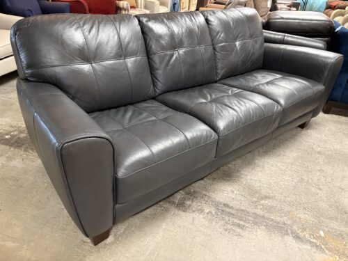 Dark Grey Tufted Leather 3-Seat Sofa
