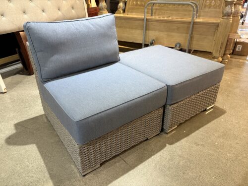 SUNBRELLA Outdoor Patio Wicker Modular Armless Chair and Ottoman Set