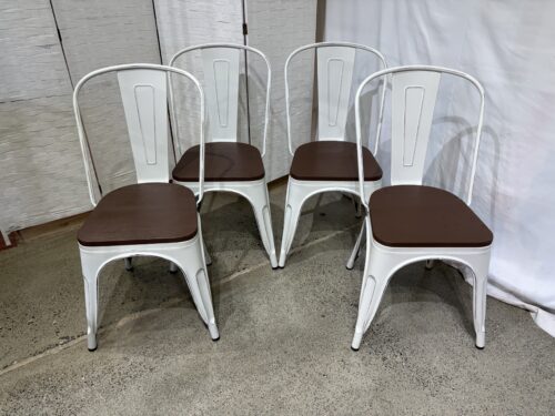 Modern Stackable Metal Dining Chairs with Wood Seats (Set of 4)