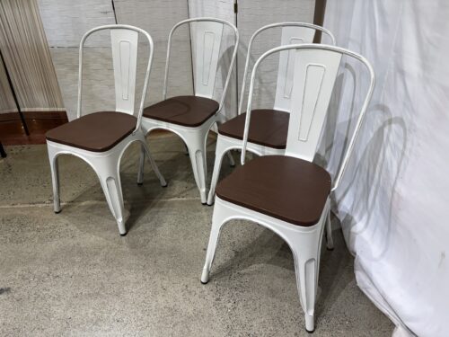Modern Stackable Metal Dining Chairs with Wood Seats (Set of 4)