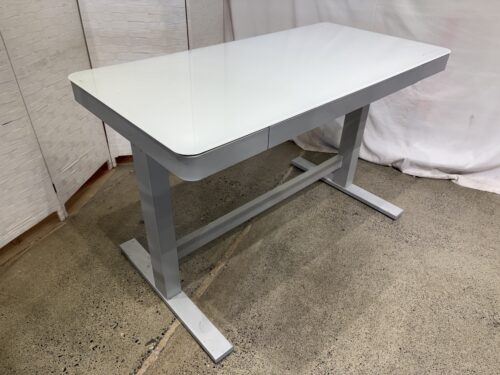 Sleek White Adjustable Height Desk with Tempered Glass Top