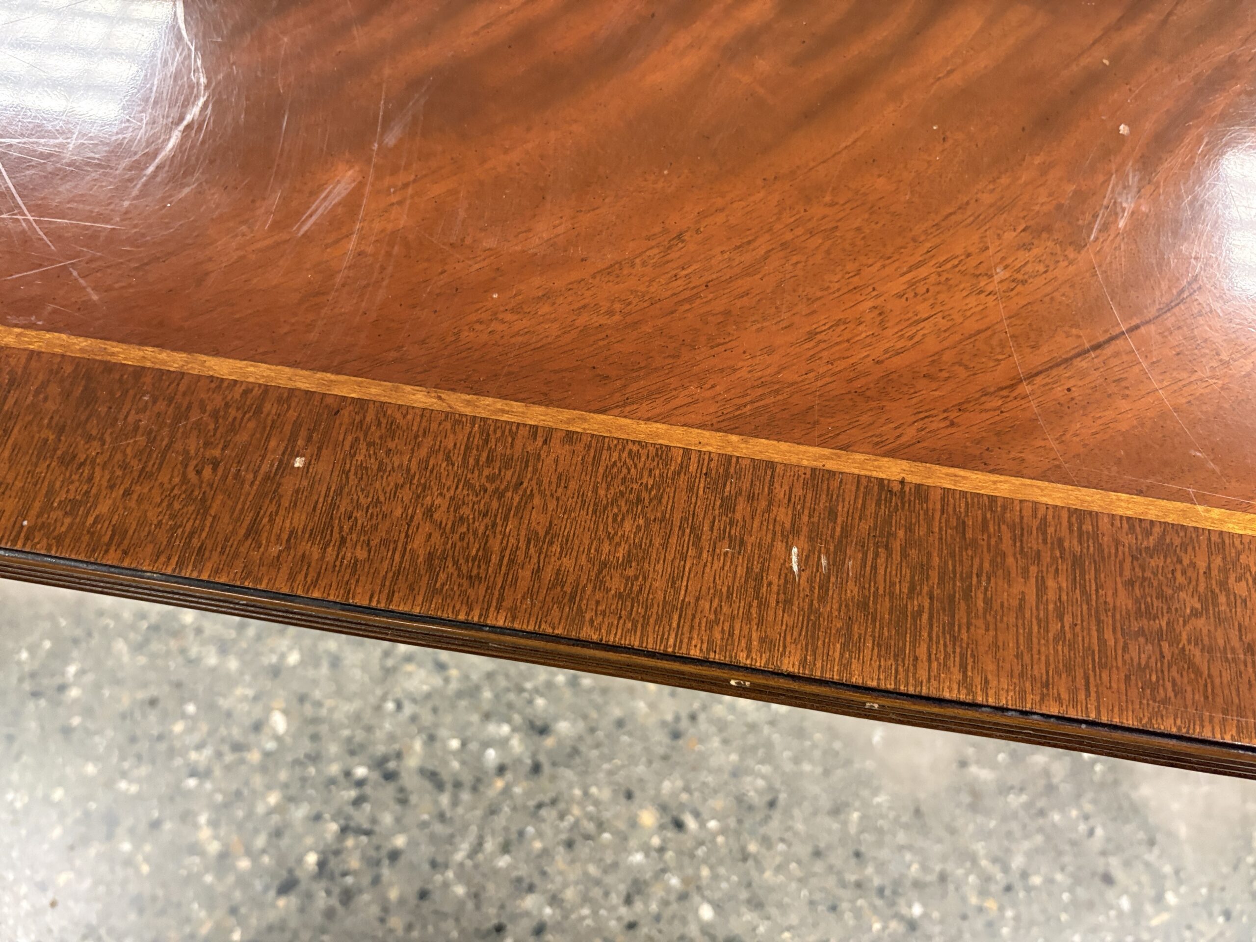 BERNHARDT Flame Mahogany Chippendale Extension Table w/ 6 Red Upholstered Chairs