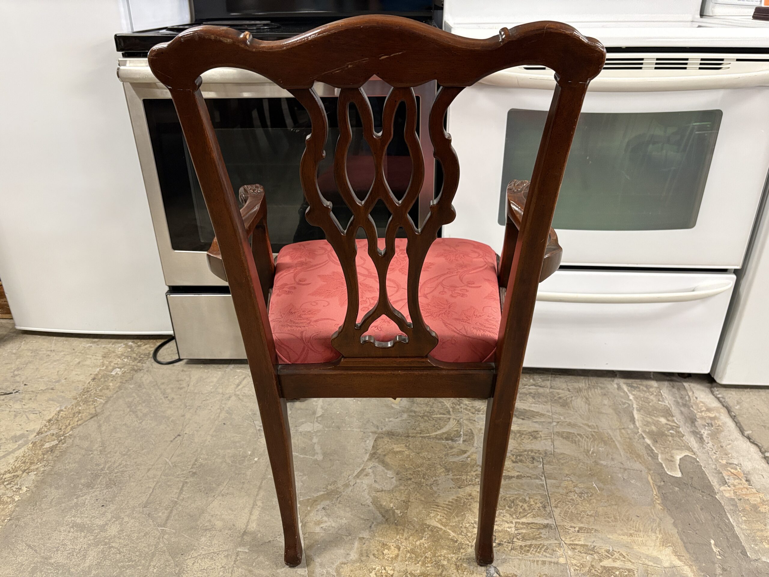 BERNHARDT Flame Mahogany Chippendale Extension Table w/ 6 Red Upholstered Chairs