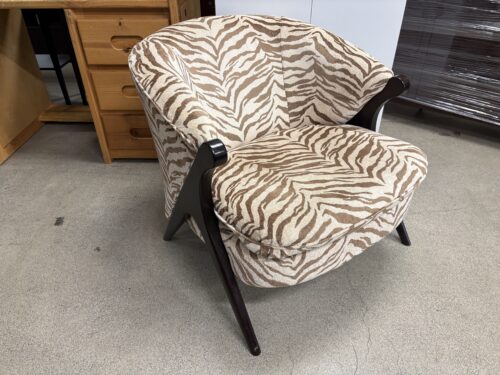 Tan Zebra Print Modern Fabric Barrel Back Accent Chair