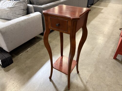 BOMBAY COMPANY Vintage Dark Cherry Wood Petite Accent Table/Plant Stand Featuring Curved Cabriole Legs and Small Drawer