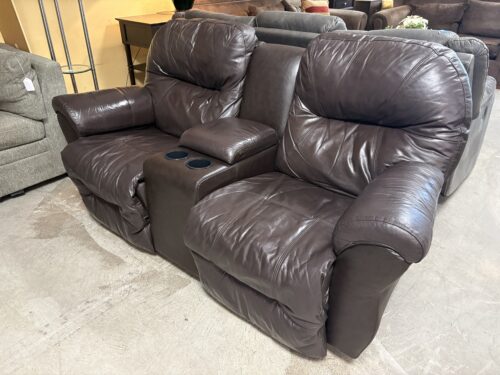 Mocha Puffy Power Recliner w/ Cupholder & Storage Armrest