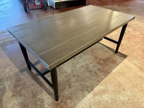 Fully Metal Outdoor Coffee Table with Wood Pattern Top