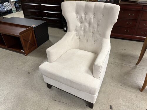 Cream Tufted Fabric Wingback Accent Chair w/ Nailhead Trim