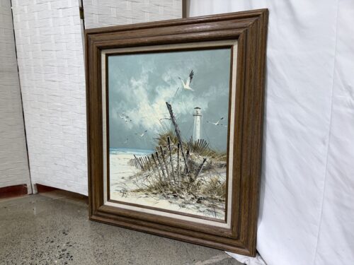 Vintage Framed Scenic Seaside Landscape Oil Painting