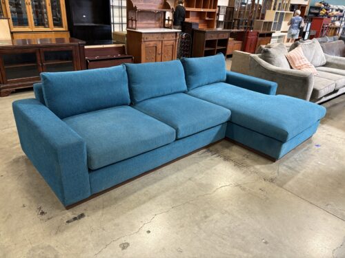 JOYBIRD Holt Modern L-Shaped Sofa with Storage Chaise in Sunbrella Loft Lagoon Stain and Water Resistant Chenille