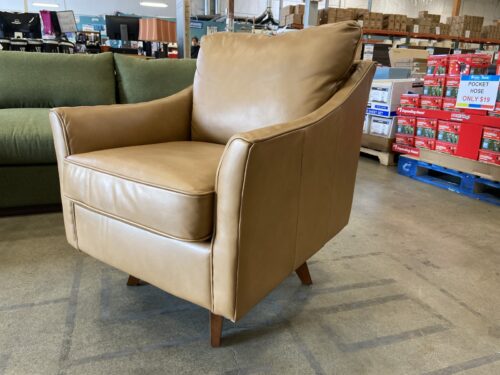 LA-Z-BOY Cleo Swivel Accent Chair in Caramel Brown Leather with Wooden Legs