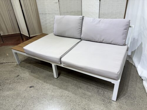 Contemporary Outdoor Loveseat with Integrated Left Side Teak Wood Side Table